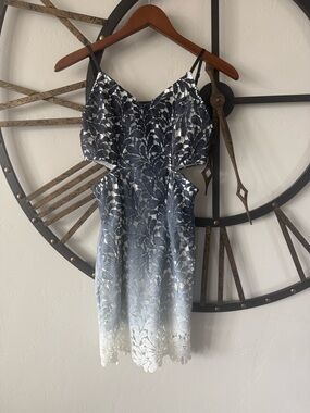 Fashion Nova Navy and White Lace Ombre Cutout Mini Dress